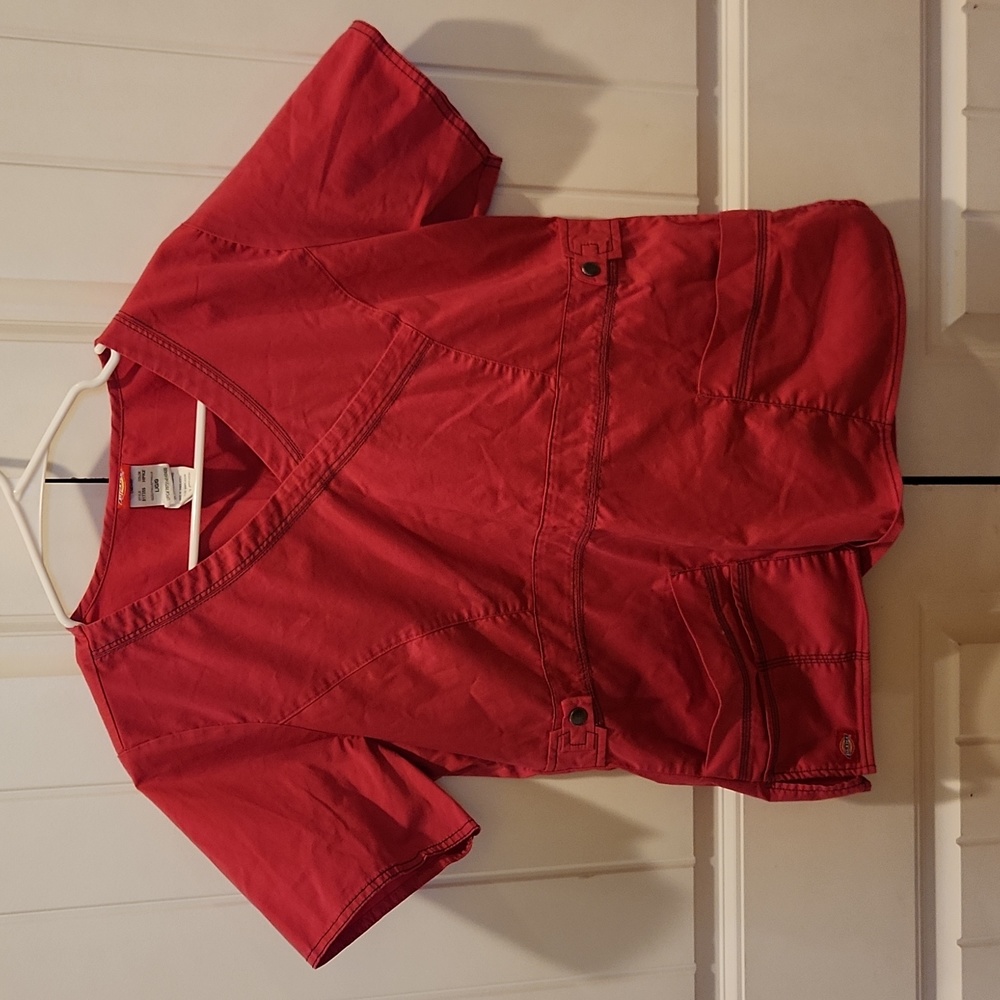 Dickies Red Women's V-Neck Scrub Top